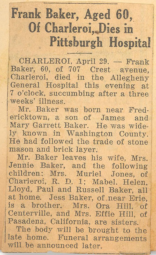 Frank Baker obituary