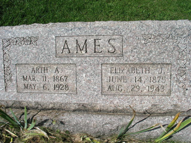 Arth A. Ames and Elizabeth J. Ames Johnson tombstone 