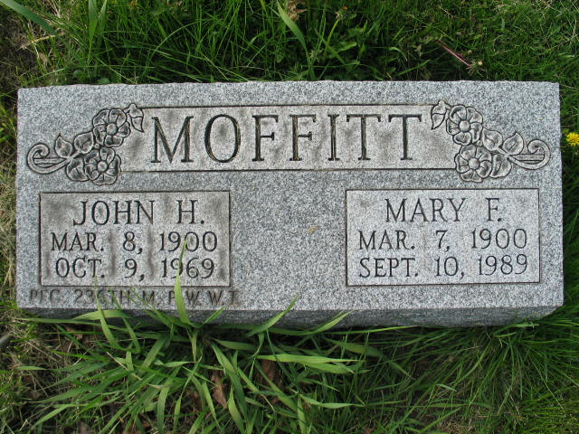 John H. and Mary F. Moffitt tombstone