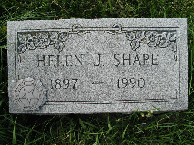 Helen J. Shape tombstone