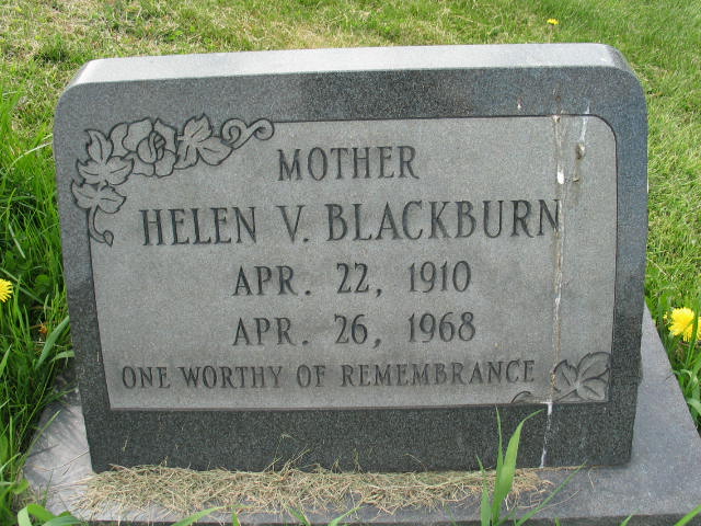 Helen V. Blackburn tombstone