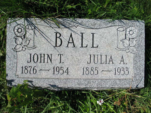 John T and Julia A. Ball tombstone