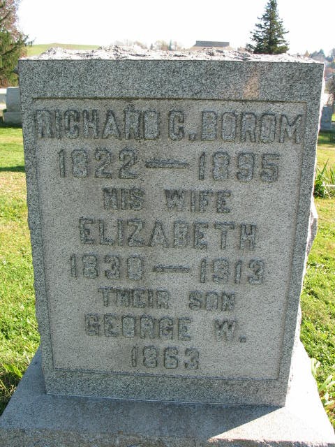 Elizabeth, George and Richard C. Borom tombstone