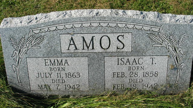 Emma and Isaac T. Amos tombstone