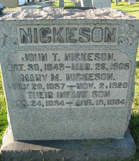 John, Mary, Infant son Nickeson tombstone
