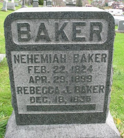 Nehemiah and Rebecca J. Baker tombstone