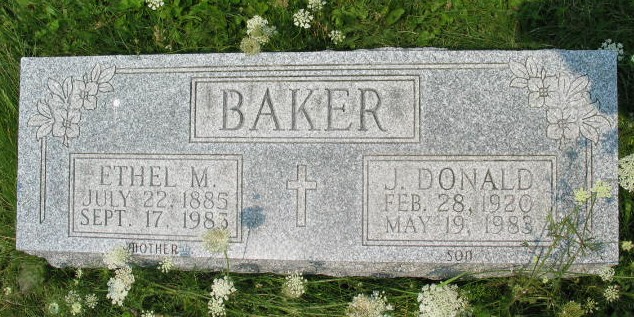 Ethel M and J. Donald Baker tombstone