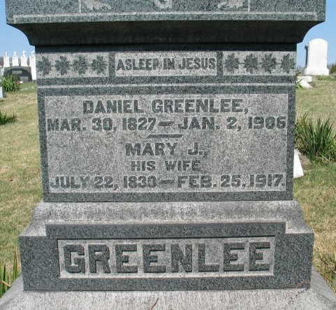 Daniel and Mary J. Greenlee tombstone