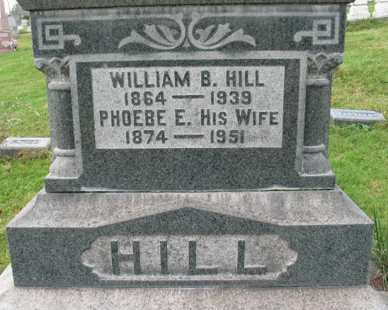 William B. and Phoebe E. Hill tombstone