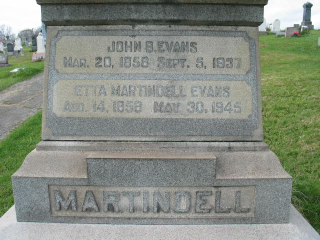 John B. and Etta Martindell Evans tombstone