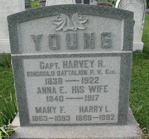 Harvey H, Anna E, Mary F, Harry L. Young tombstone