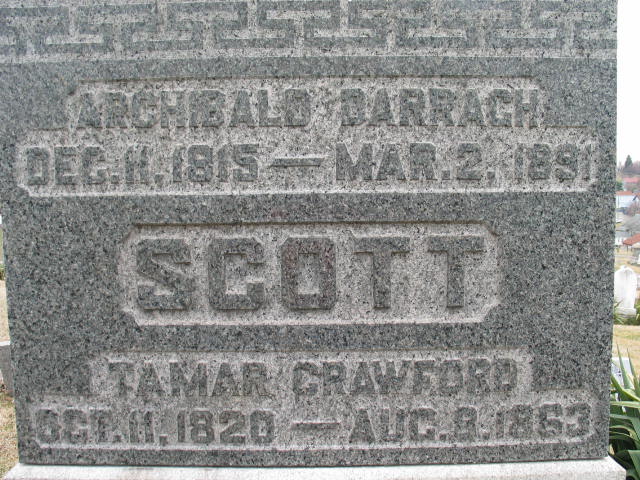 Archibald Darragh and Tamar Crawford Scott tombstone