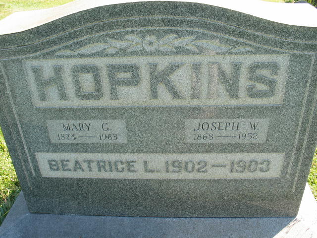 Mary G. Joseph W. Hopkins tombstone