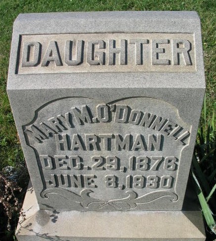 Mary M. O'Sonnell Hartman tombstone