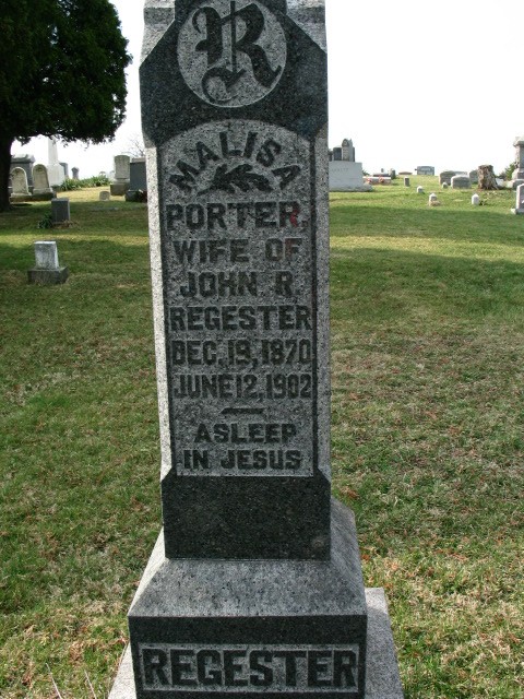 Malis Porter Regester tombstone