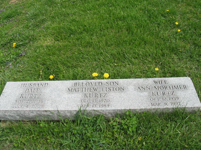 Dale Durtz, Matthew Liston Durtz, Ann Mortimer Kurtz tombstone