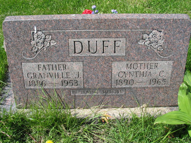 Granville J. and Cynthia C. Duff tombstone