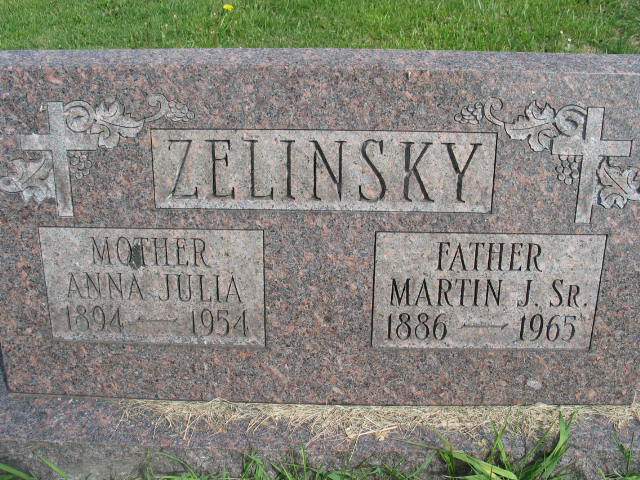 Anna Julia and Martin J. Zelinsky Sr. tombstone