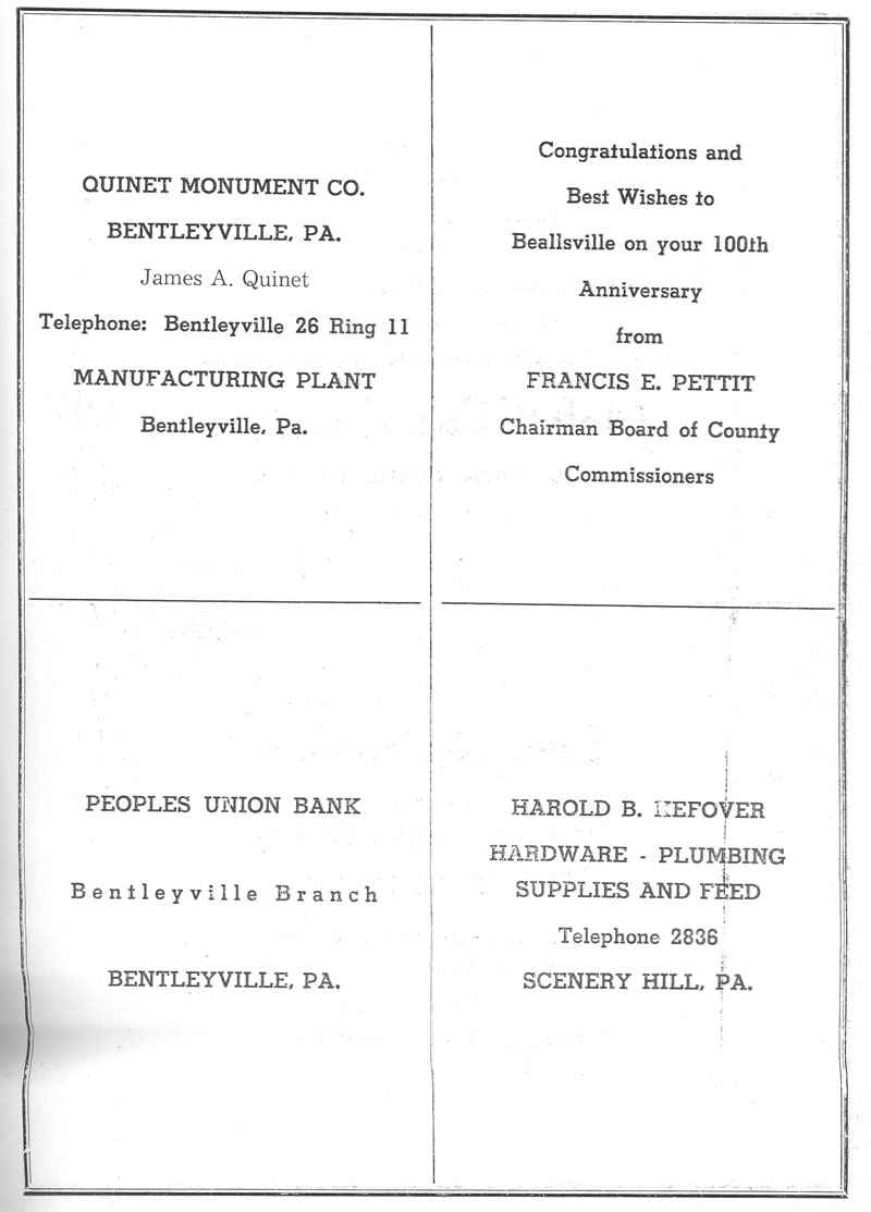 Beallsville Cemetery Centennial program page 75
