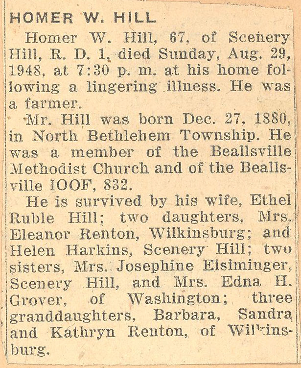 Homer Wherry Hill obituary