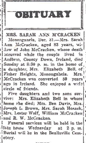 Sarah Ann McCracken obituary