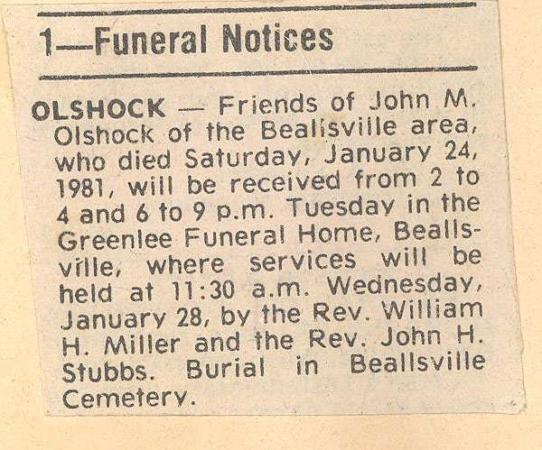 John M. Olshock funeral notice