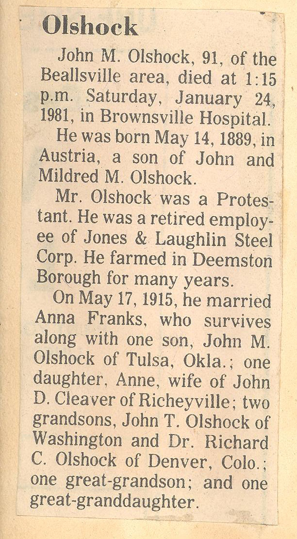 John M. Olshock obituary